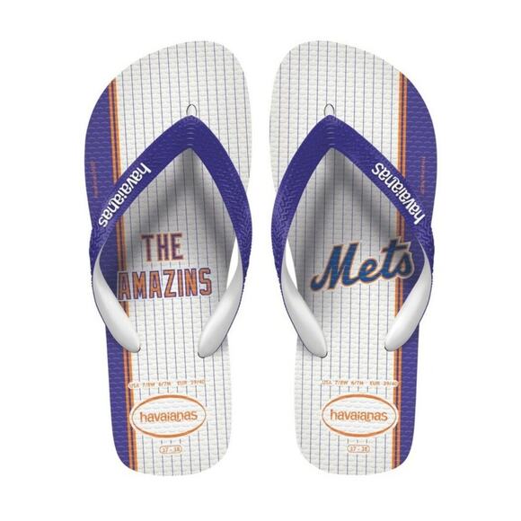 MLB New York Mets Havaianas Mens Flip Flop Marine Blue Orange Amazins 11 12 NEW - Picture 2 of 8